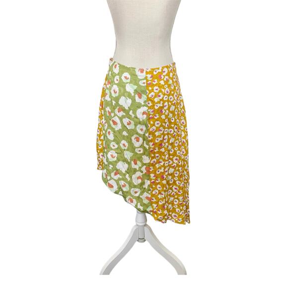 LAIA Asymmetrical Tulip Hem Mixed Print Midi Skirt Green Small - Picture 2 of 6